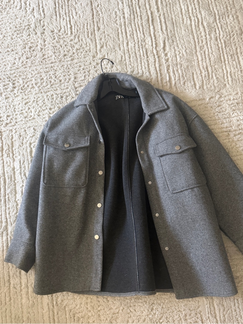 Zara Gray Wool-Blend Shacket Jacket